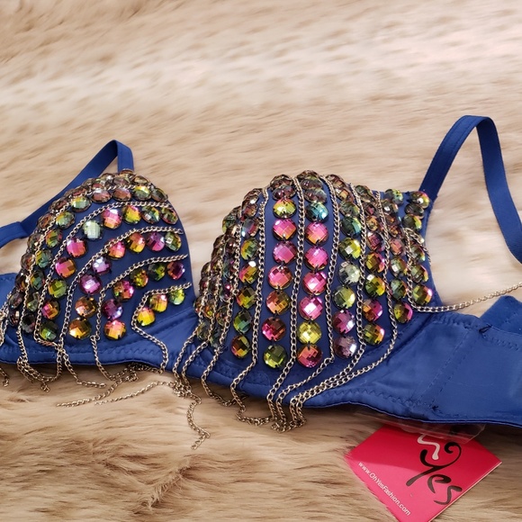 Blue Rave Bra EmazingLights / iHeartRaves gems - Picture 2 of 3